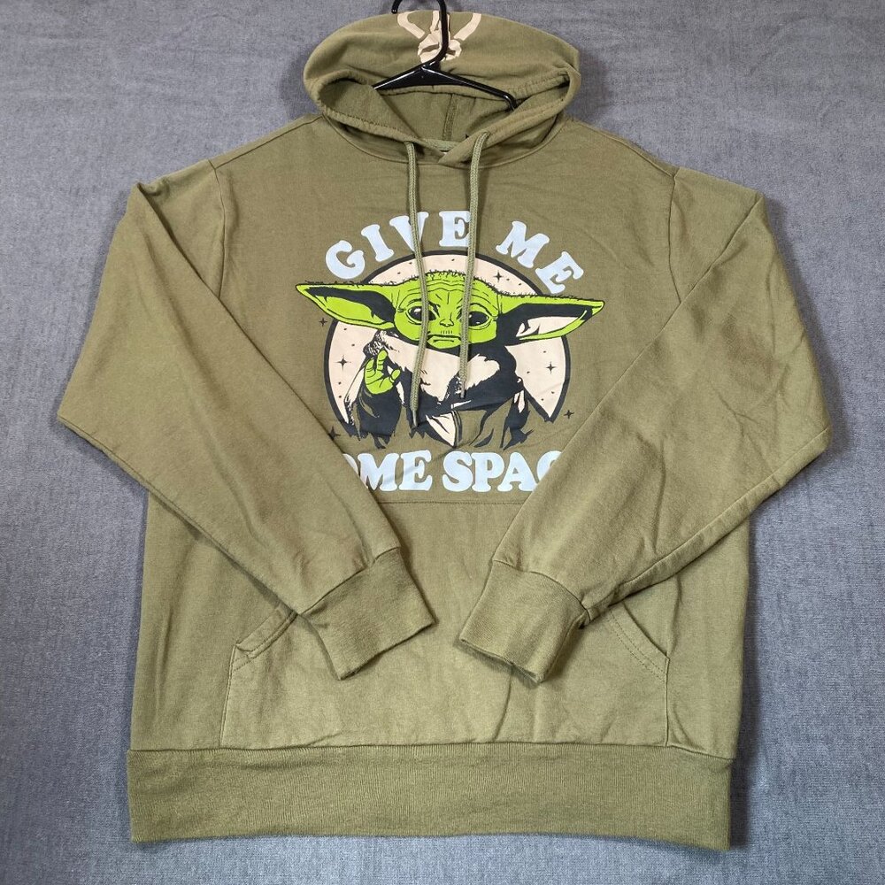 Star Wars Yoda "Give Me Some Space"Olive Green Hoodie Lightweight Unisex  Small